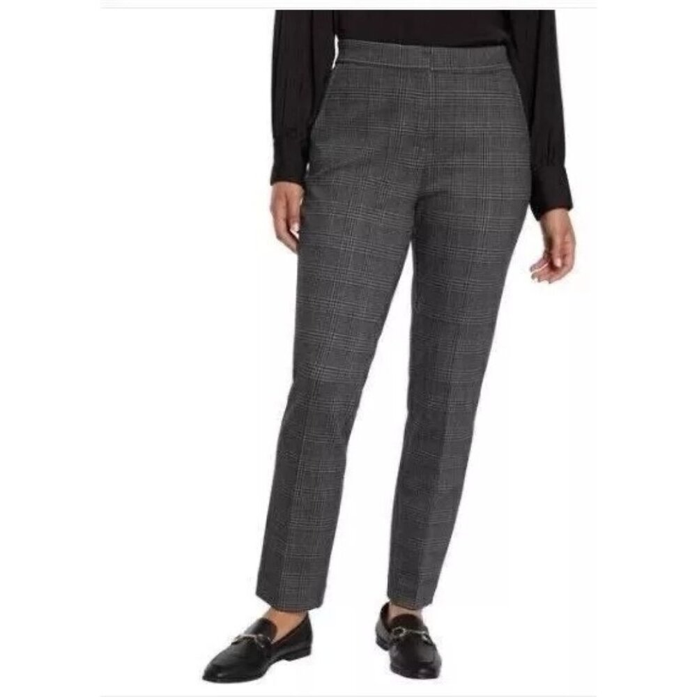 Banana Republic Womens 8 Dress Pants Charcoal Plaid Flat Front Stretch Slacks